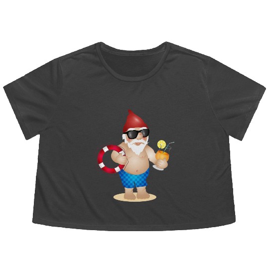 Garden gnome with swimming trunks and lifebuoy Flowy Cropped Tees