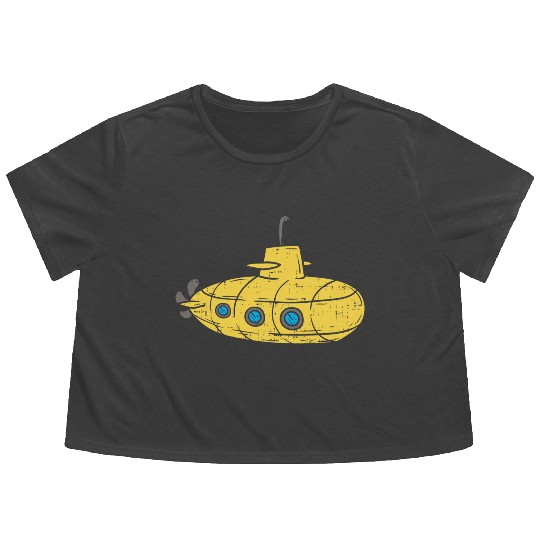 Us Navy Yellow Cartoon Submarine Cute Submariner B Flowy Cropped Tees