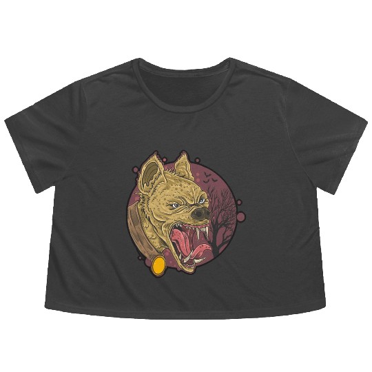 wild hyena angry face head Flowy Cropped Tees