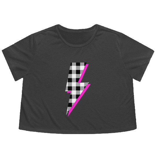 Buffalo Plaid Lightning Bolt Pink Shadow Graphic P Flowy Cropped Tees