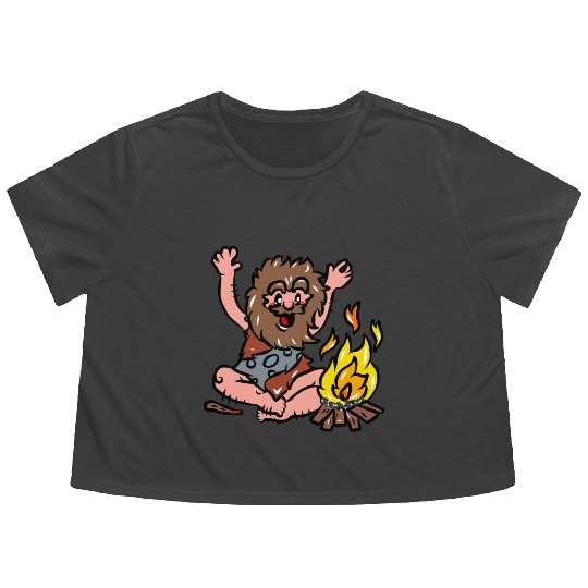 Caveman with Fire Flowy Cropped Tees