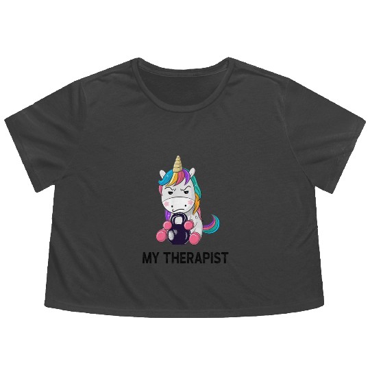 My Therapist Unicorn Workout Funny Gym Summer Flowy Cropped Tees