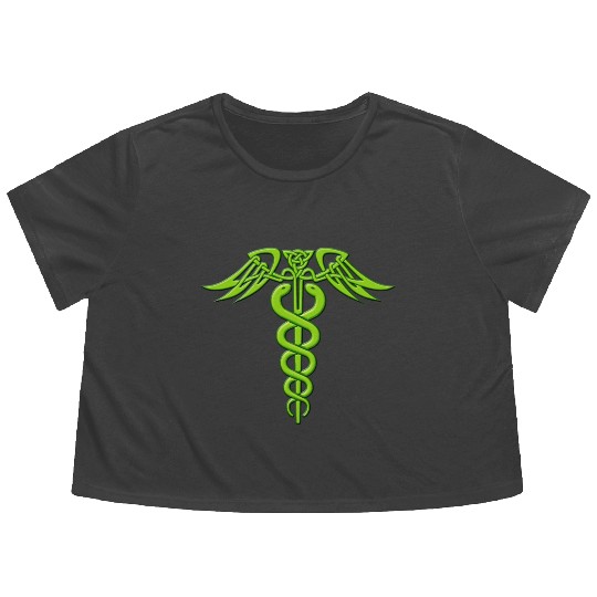 Green Celtic Knot Caduceus Flowy Cropped Tees