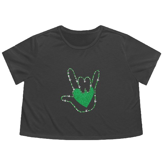 Shamrock I Love You Hands Sign Language ASL Patric Flowy Cropped Tees