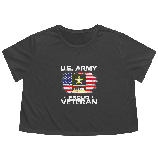 US Army Proud Veteran With American Flag Gift Flowy Cropped Tees