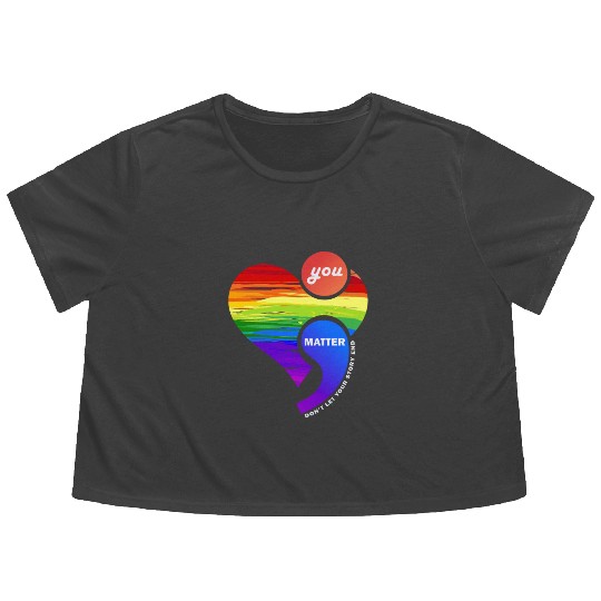Rainbow Heart Semicolon You Matter Flowy Cropped Tees