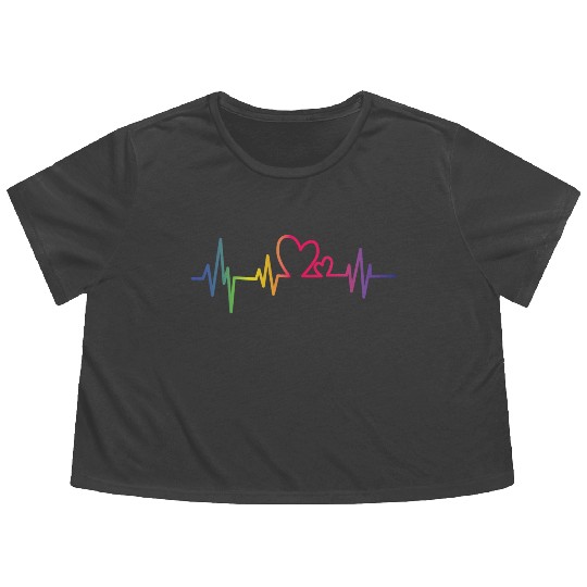 Pride Rainbow heart beat Flowy Cropped Tees