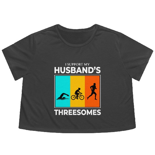 Swim Bike Run Triathlon Triathlete Husband Wife Flowy Cropped Tees