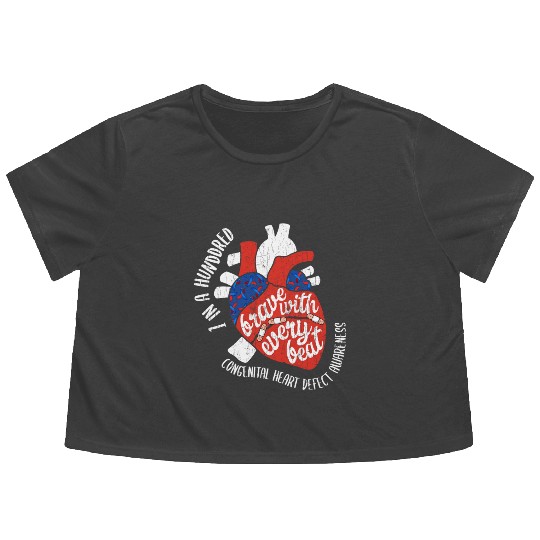 Brave With Every Beat CHD Awareness Happy Gift Flowy Cropped Tees