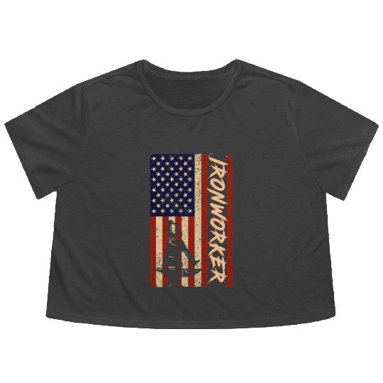 US Flag Ironworker Independence labor Day Flowy Cropped Tees