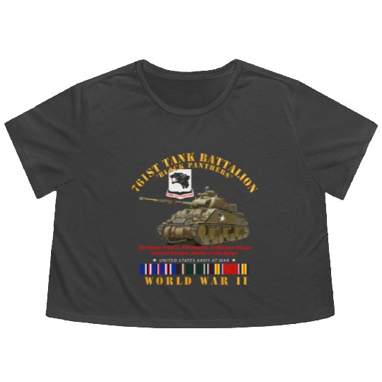 Army 761st Tank Battalion Black Panthers w Tank Flowy Cropped Tees