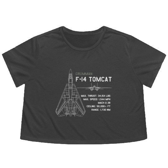 F 14 Tomcat Schematics Flowy Cropped Tees