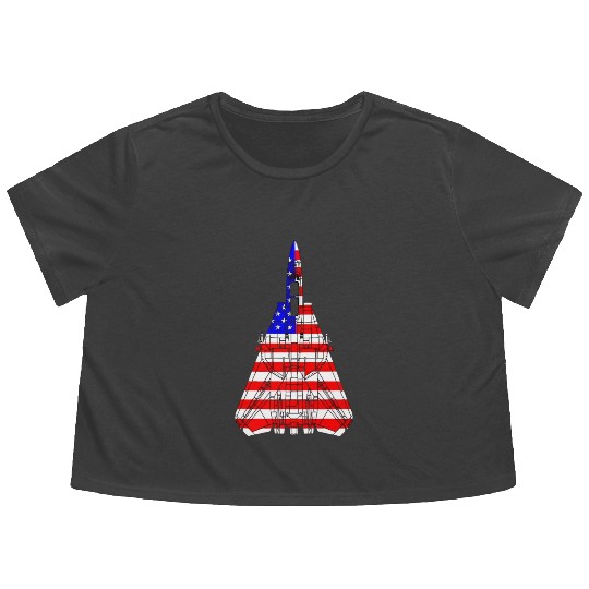 United States F 14 Tomcat Flag Flowy Cropped Tees