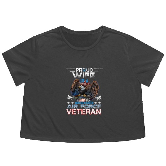 Veteran-Proud Wife Of Us Air Force Veteran Patriot Flowy Cropped Tees
