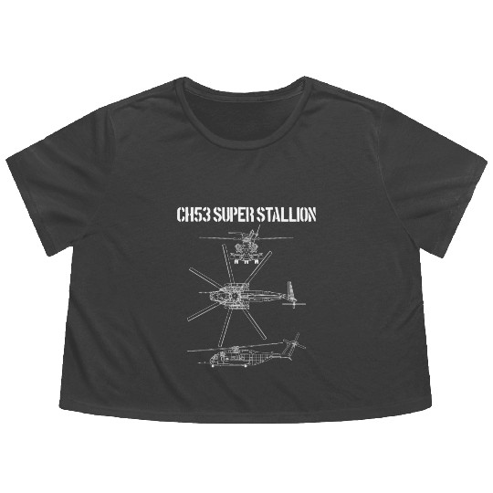 Super Stallion Schematic Military Helicopter CH-53 Flowy Cropped Tees