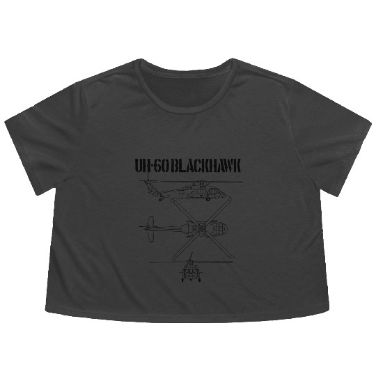 Blackhawk Schematic Military Helicopter UH-60black Flowy Cropped Tees