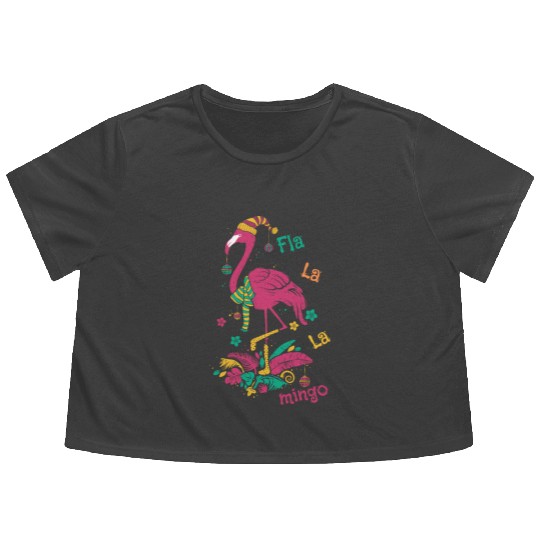 Christmas Flamingo Merry Christmas Flowy Cropped Tees