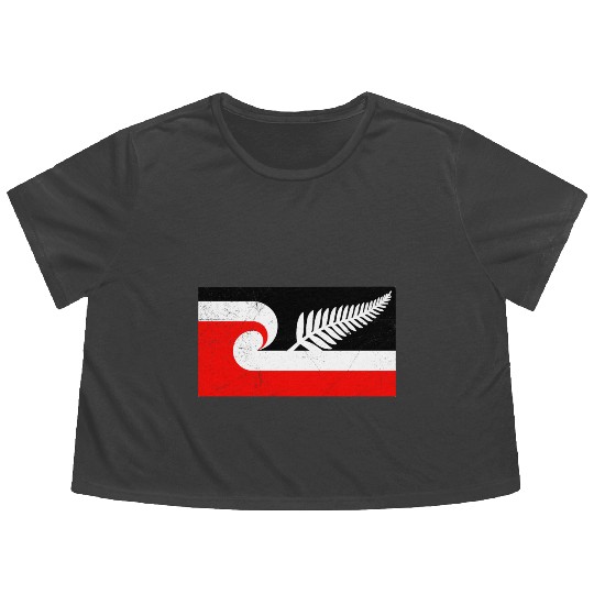 Maori Flag Silver Fern New Zealand Lover Gift Idea Flowy Cropped Tees