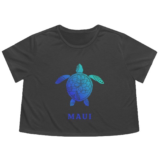 Maui Hawaii Tribal Turtle Flower Ocean Beach Sea Flowy Cropped Tees