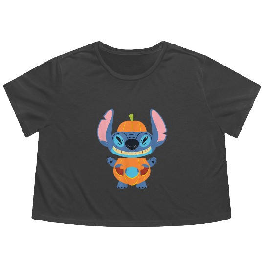 Stitch Pumpkin Halloween Flowy Cropped Tees