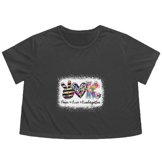 Teacher Peace Love Kindergarten Team Bleached Flowy Cropped Tees