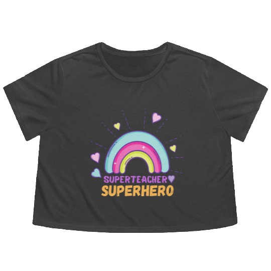 Superteacher Superhero Funny Teacher Flowy Cropped Tees