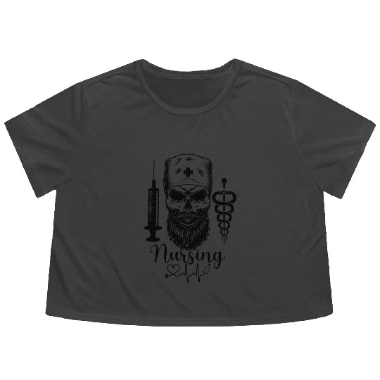 Nurse Sugar Skull Halloween Day Of The Dead Flowy Cropped Tees