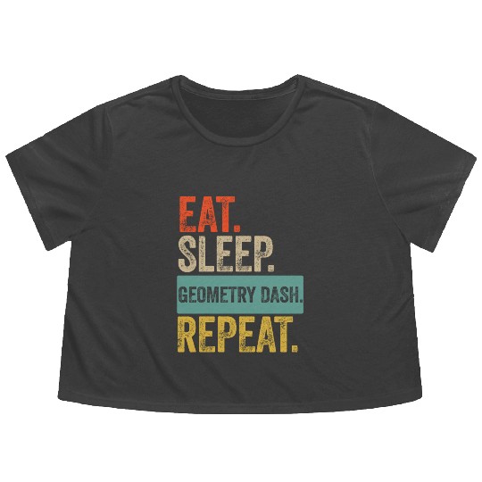 Eat sleep geometry dash repeat retro vintage Flowy Cropped Tees