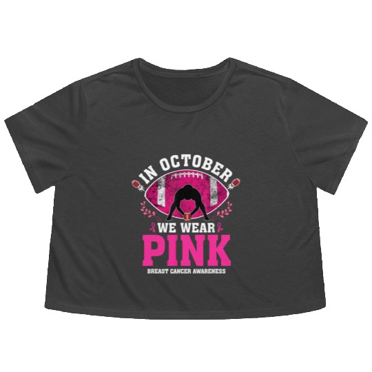 October We Wear Pink Flowy Cropped Tees Breast Cancer Awareness