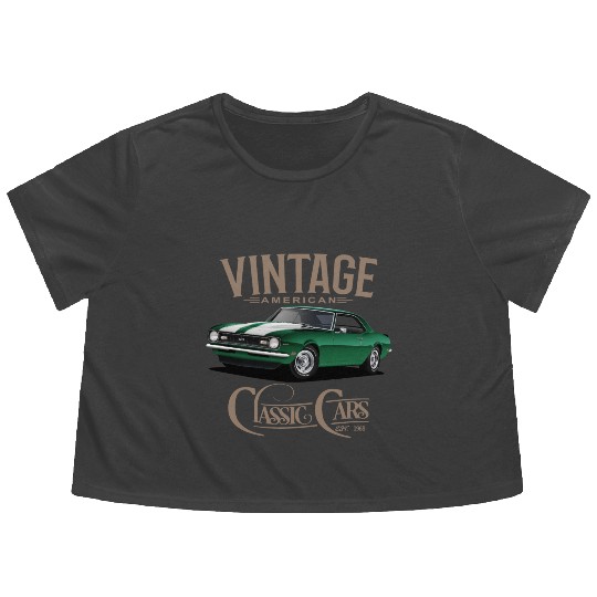 Vintage Green Camaro Classic Car Flowy Cropped Tees