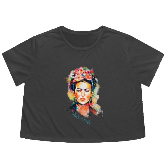 Frida Kahlo Viva Frida Bold And Beautiful Watercol Flowy Cropped Tees