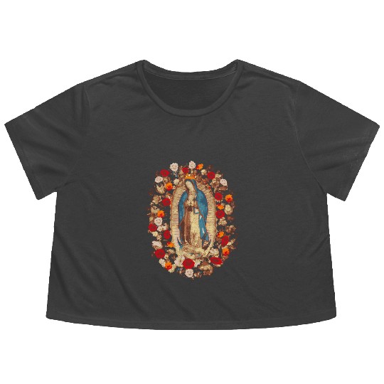 Our Lady Of Guadalupe Virgin Mary Catholic Flowy Cropped Tees