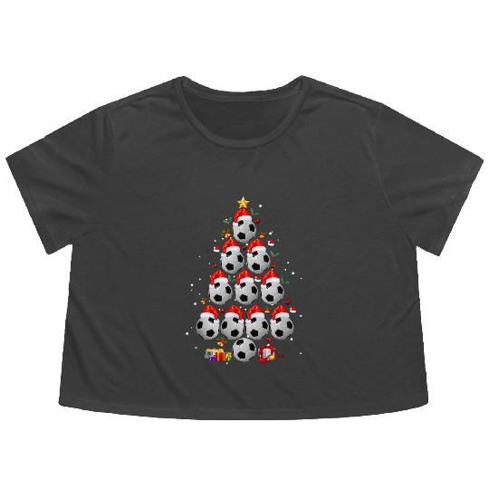 Soccer Balls Christmas Tree Flowy Cropped Tees