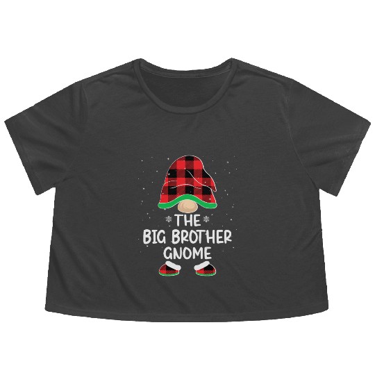 Christmas The Big Brother Gnome Buffalo Plaid Xmas Flowy Cropped Tees
