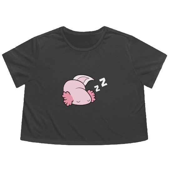 Axolotl Mexican Salamander Relaxing Tired Axolotl Flowy Cropped Tees