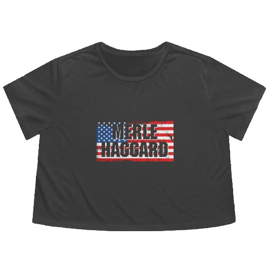 Vintage Graphic Merle Haggard On Flag Flowy Cropped Tees