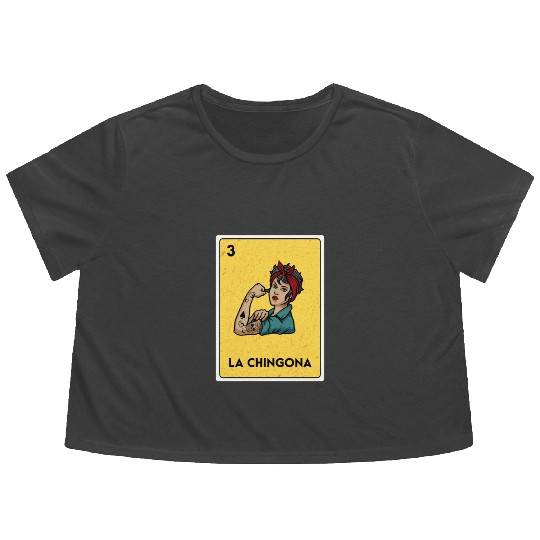 La Chingona Mexican Lottery Bingo Game Card Player Flowy Cropped Tees