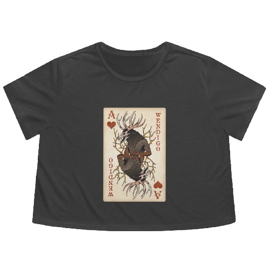 Wendigo Playing Card - Ace of Hearts Cryptid Art Flowy Cropped Tees