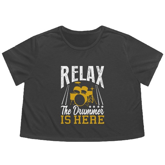 Relax the drummer is here drummers Flowy Cropped Tees