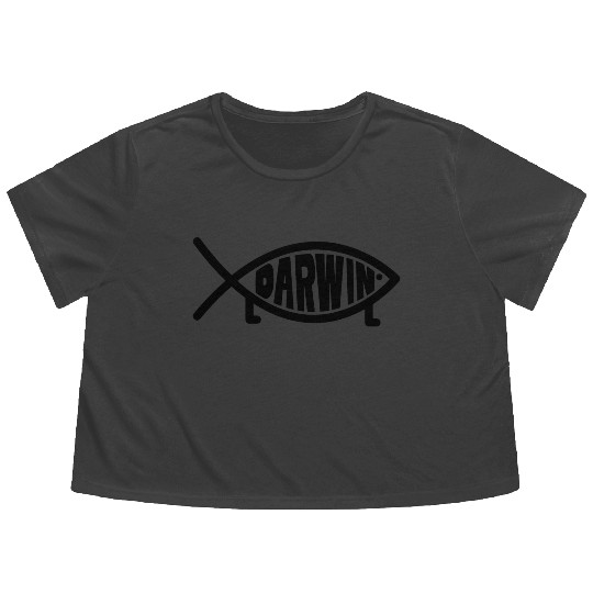 Darwin Fish with legs - Atheism Evolution Theory Flowy Cropped Tees