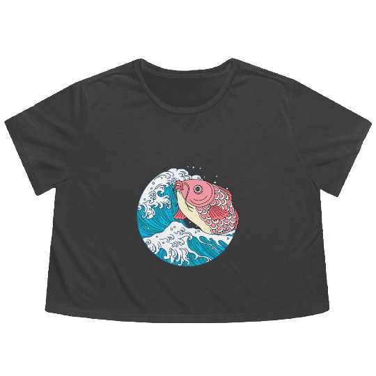 Japanese Koi Fish Great Kanagawa Wave Flowy Cropped Tees
