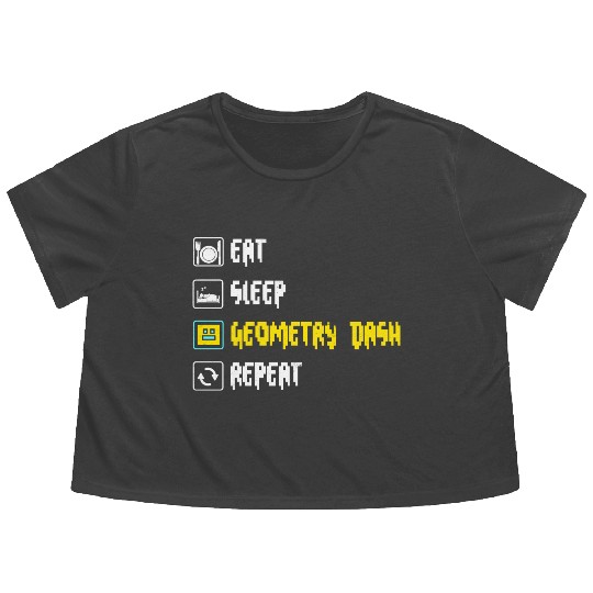Eat sleep geometry dash repeat retro Jumper Repeat Flowy Cropped Tees