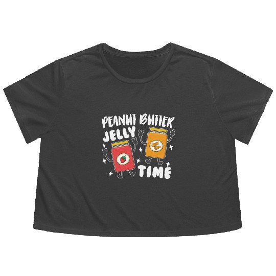 Peanni Butter Jelly Time Friend Peanut Strawberry Flowy Cropped Tees