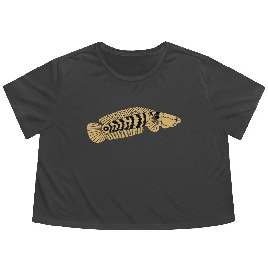 black and gold channa snakehead fish illustrations Flowy Cropped Tees