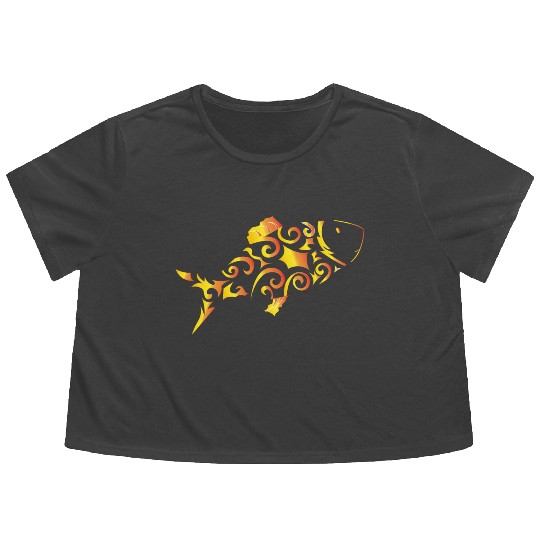 Artsy gold fish Flowy Cropped Tees