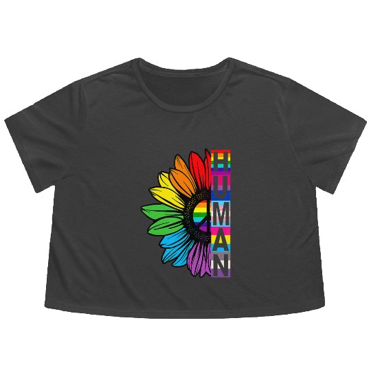 HUMAN Sunflower LGBT Flag Gay Pride Month LGBTQ Flowy Cropped Tees