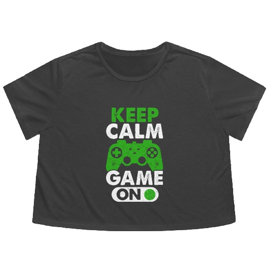 Keep Calm Game On Gamer Virtual Games Player Flowy Cropped Tees