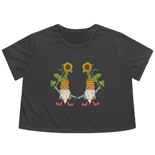 Cute Sunflower Gnomes Gardening Gnome Flowy Cropped Tees