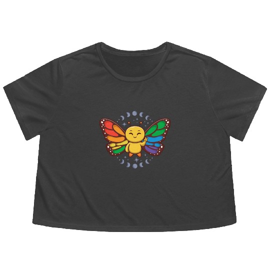 LGBTQ Rainbow Flag Monarch Butterfly Pride Month Flowy Cropped Tees