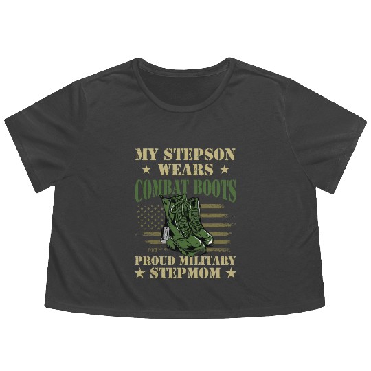 My Stepson Wears Combat Boots Proud Military Step Flowy Cropped Tees